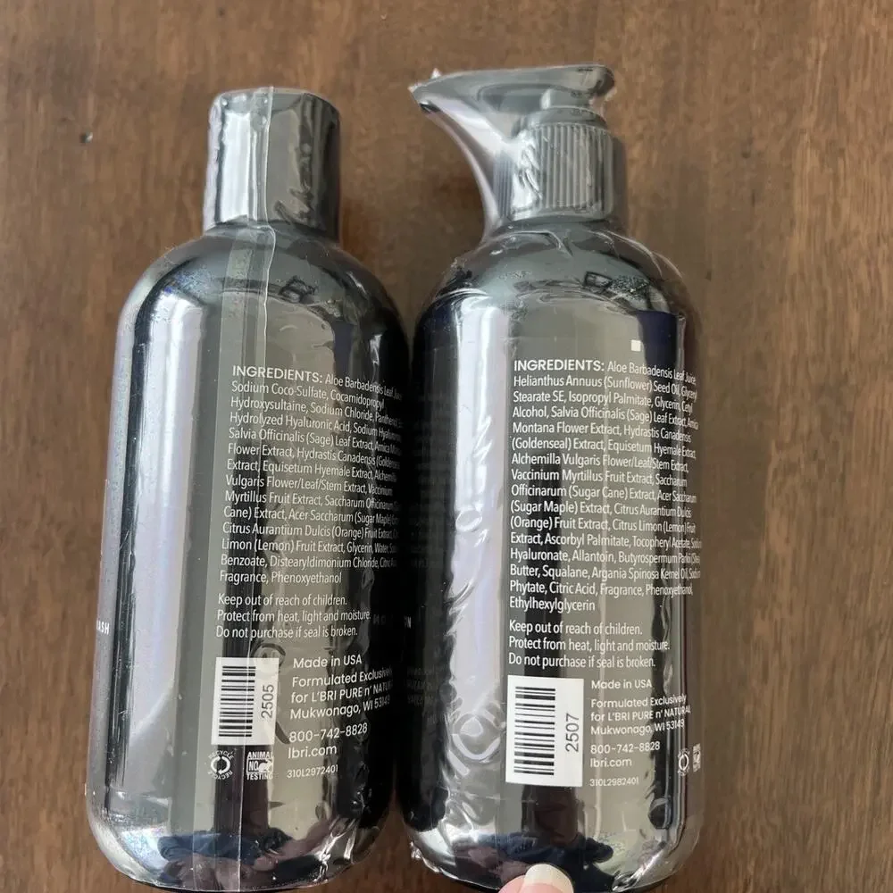 L'BRI 2 Pack Mens Skin Care Body & Hair Wash, Hand & Body Lotion Botanical NEW